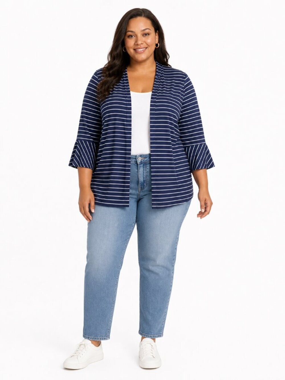 Lane Bryant Striped Open Front Cardigan Blue White Casual Size 18/20